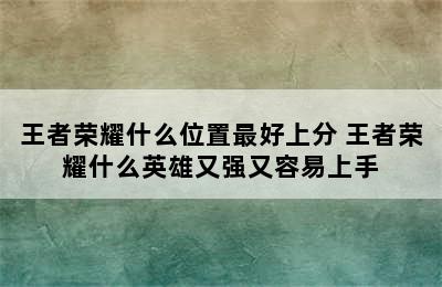 王者荣耀什么位置最好上分 王者荣耀什么英雄又强又容易上手